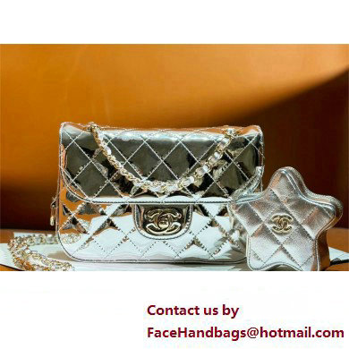 chanel Metallic Mirror Calfskin, Metallic Lambskin & Gold-Tone Metal Mini Flap Bag & Star Coin Purse AS4646 silver 2024